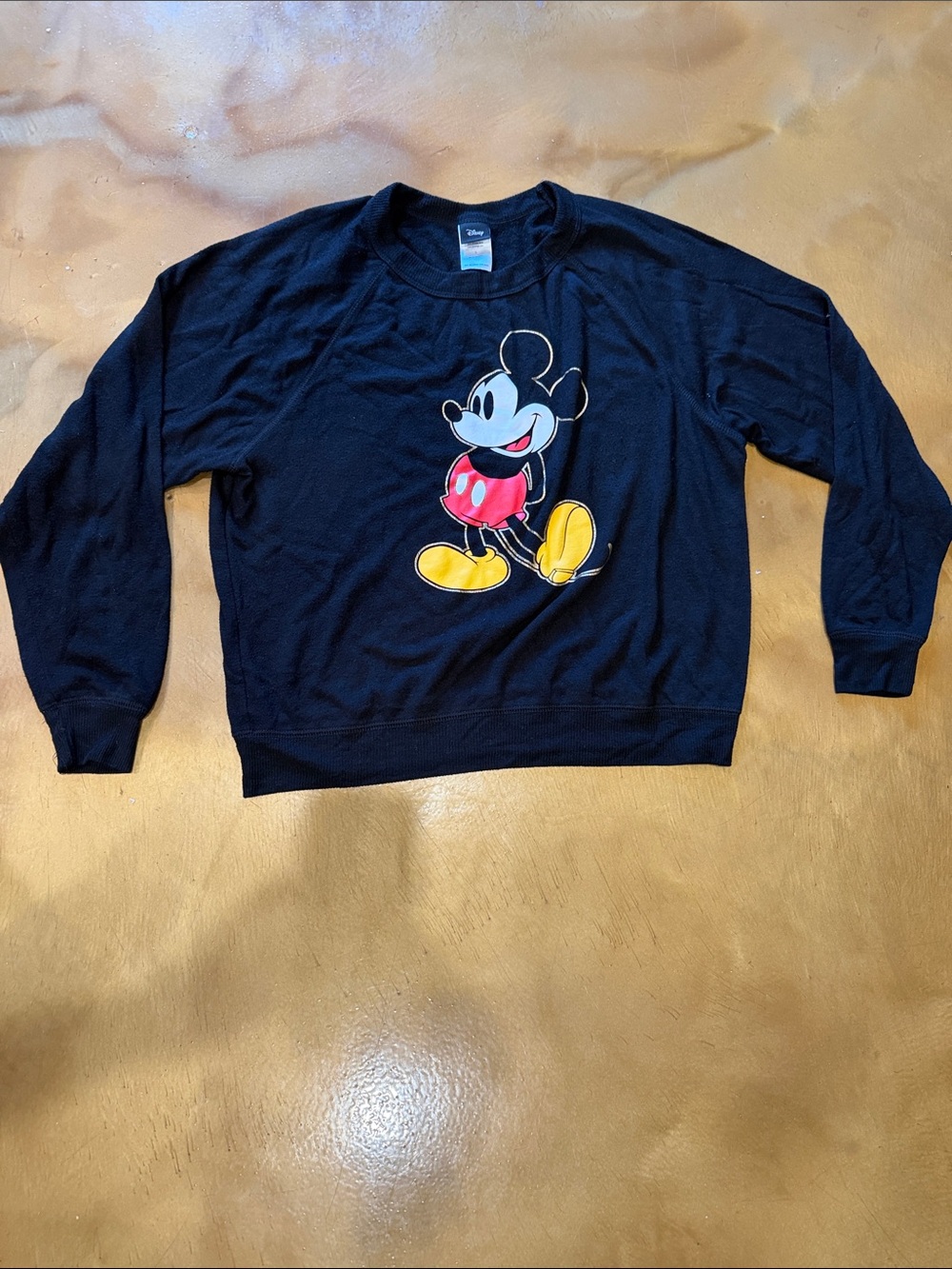 Disney Black Crewneck Sweater with Mickey Mouse Graphic and Red, Yellow Accents